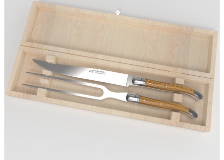 Laguiole meat service with oak wood handle and stainless steel bolsters image 1