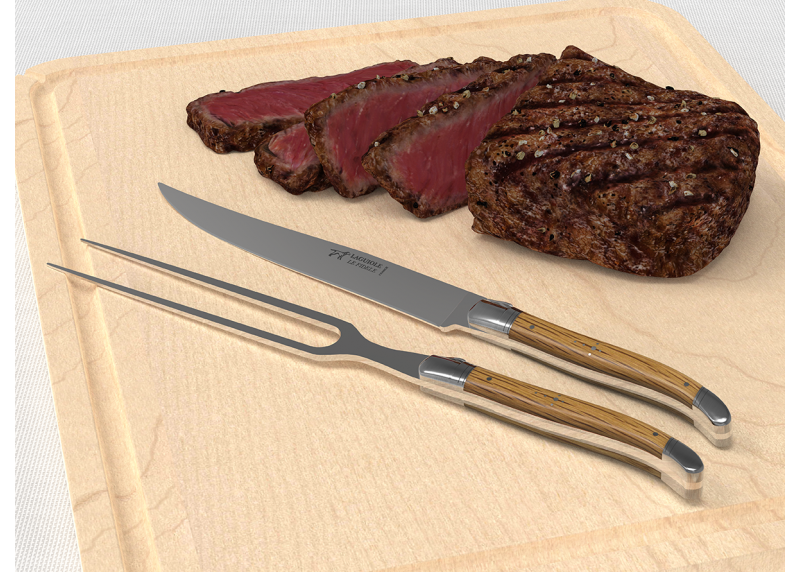 Laguiole meat service with oak wood handle and stainless steel bolsters image 4