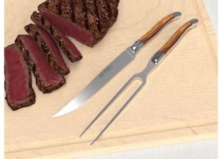 Laguiole meat service with serpent wood handle and stainless steel bolsters image 3