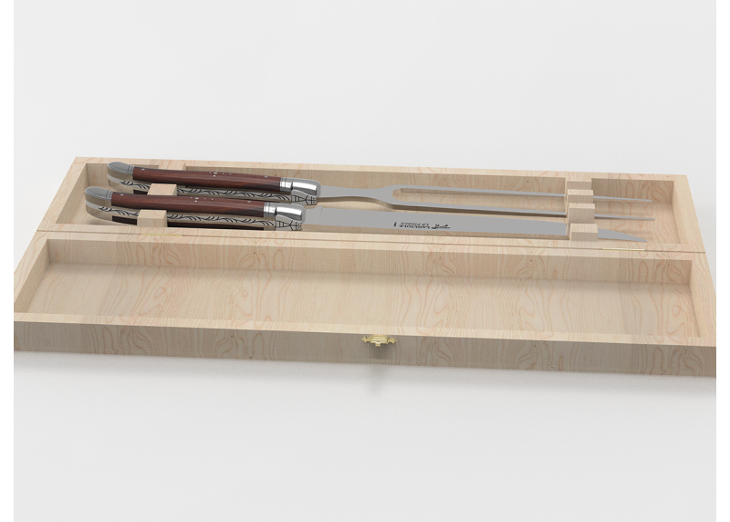 Laguiole meat service with violet wood handle and stainless steel bolsters image 2