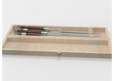 Laguiole meat service with violet wood handle and stainless steel bolsters image 2