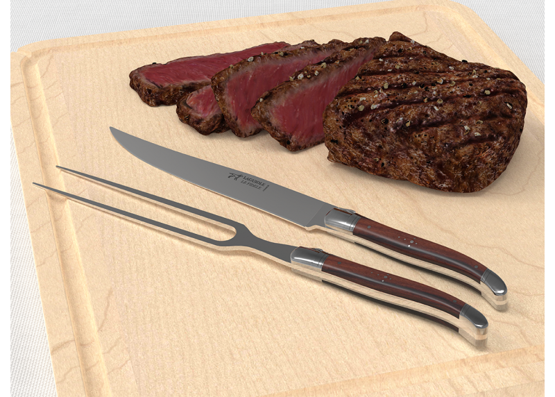 Laguiole meat service with violet wood handle and stainless steel bolsters image 4