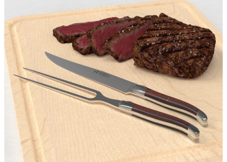 Laguiole meat service with violet wood handle and stainless steel bolsters image 4