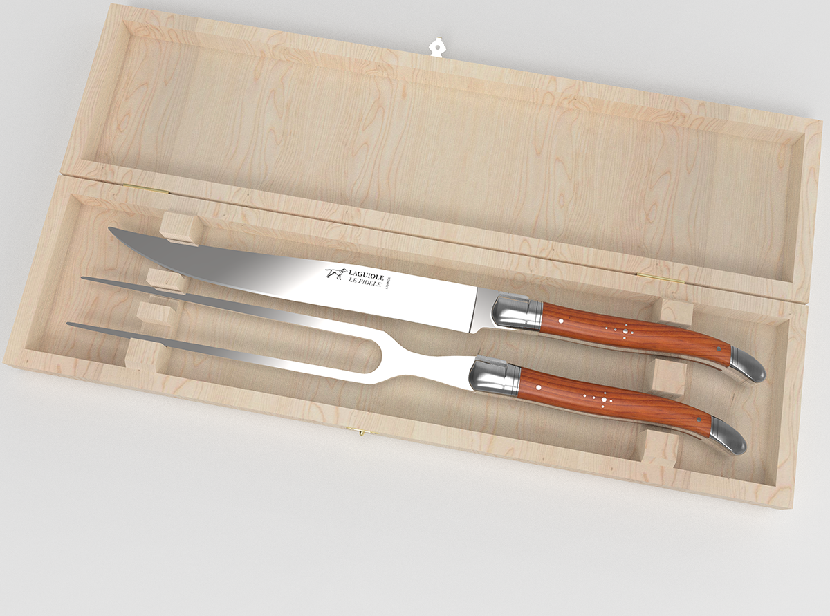 Laguiole meat service with Yew wood handle and stainless steel bolsters