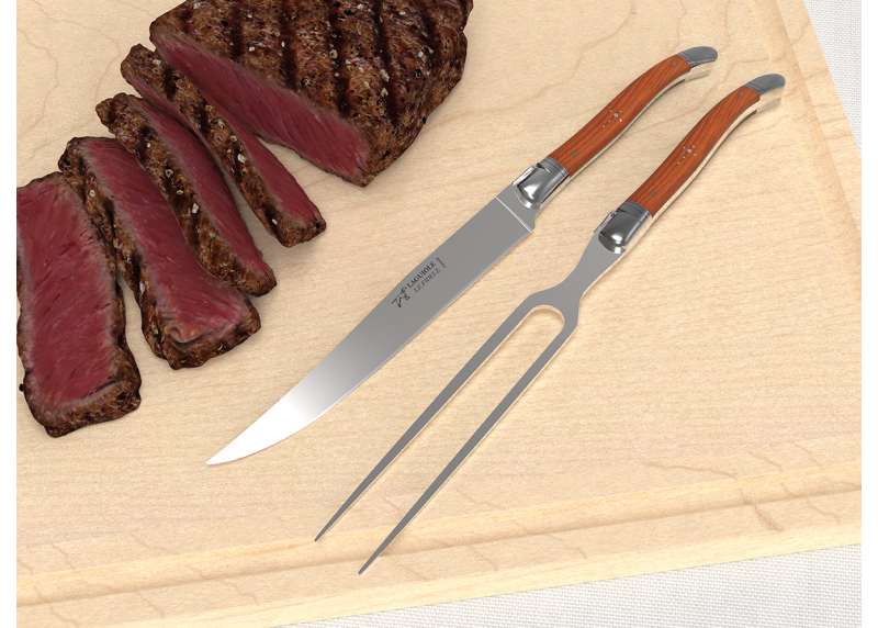 Laguiole meat service with Yew wood handle and stainless steel bolsters image 3