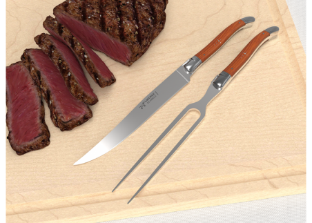 Laguiole meat service with Yew wood handle and stainless steel bolsters image 3