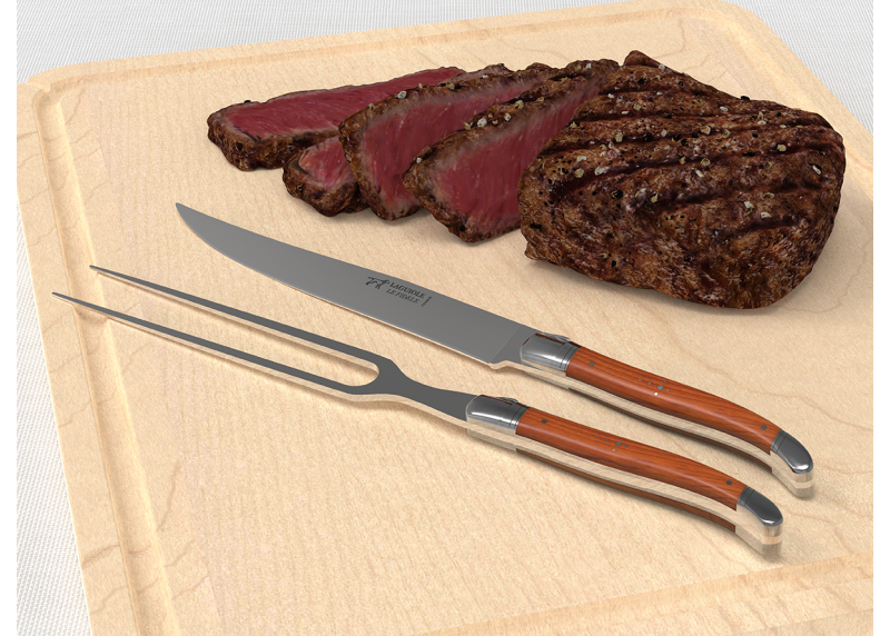 Laguiole meat service with Yew wood handle and stainless steel bolsters image 4