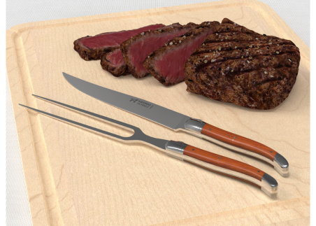 Laguiole meat service with Yew wood handle and stainless steel bolsters image 4