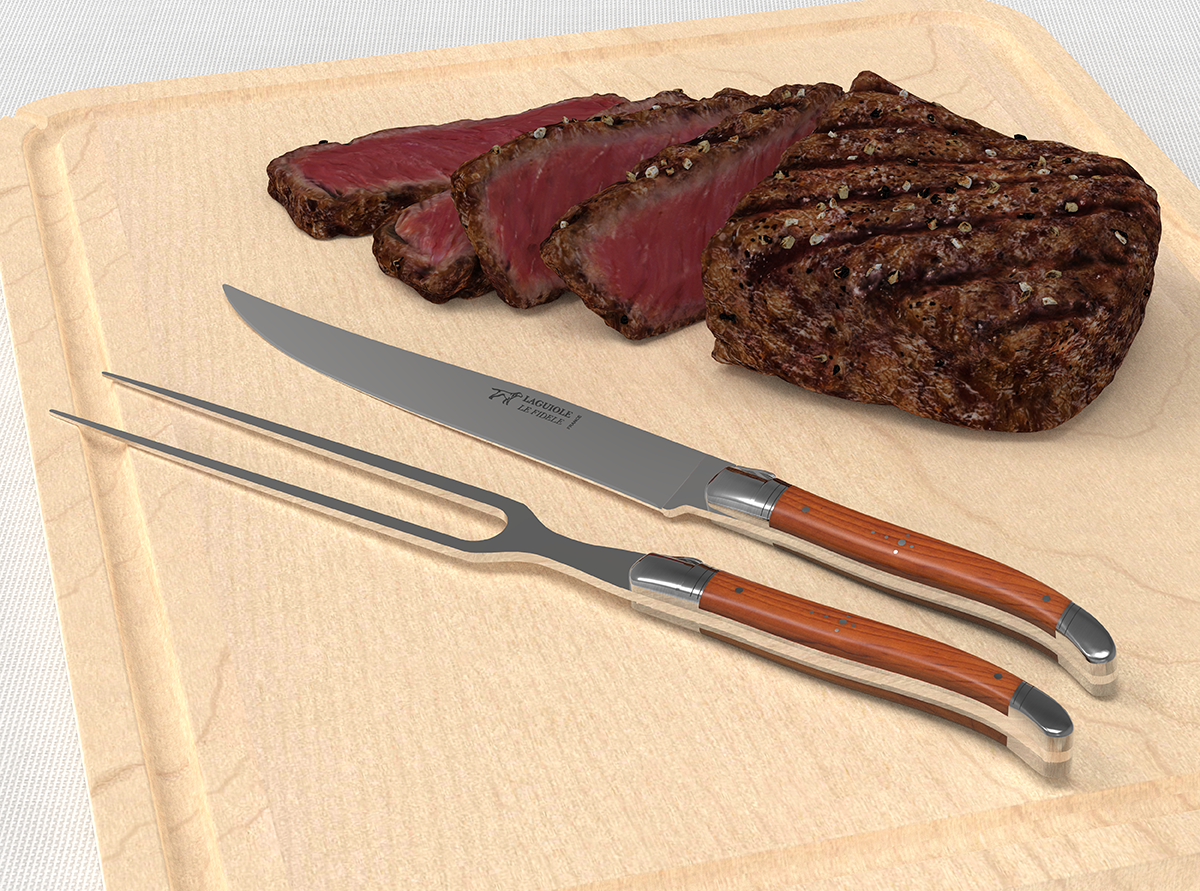 Laguiole meat service with Yew wood handle and stainless steel bolsters