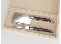 Laguiole cheese service with amourette wood handle and stainless steel bolsters image 1