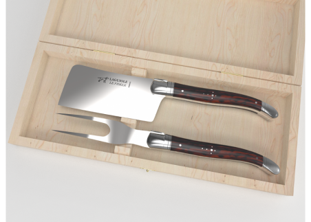 Laguiole cheese service with amourette wood handle and stainless steel bolsters image 1