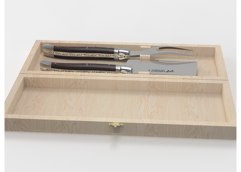 Laguiole cheese service with amourette wood handle and stainless steel bolsters image 2