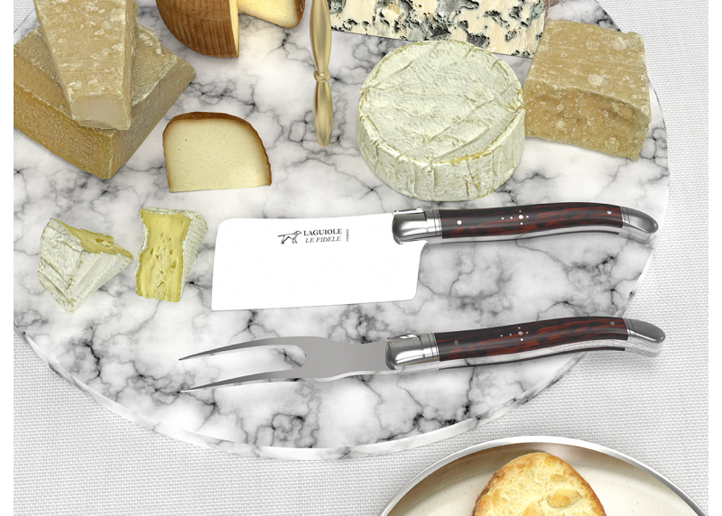 Laguiole cheese service with amourette wood handle and stainless steel bolsters image 3