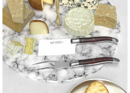 Laguiole cheese service with amourette wood handle and stainless steel bolsters image 3