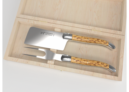 Laguiole cheese service with birch wood handle and stainless steel bolsters image 1