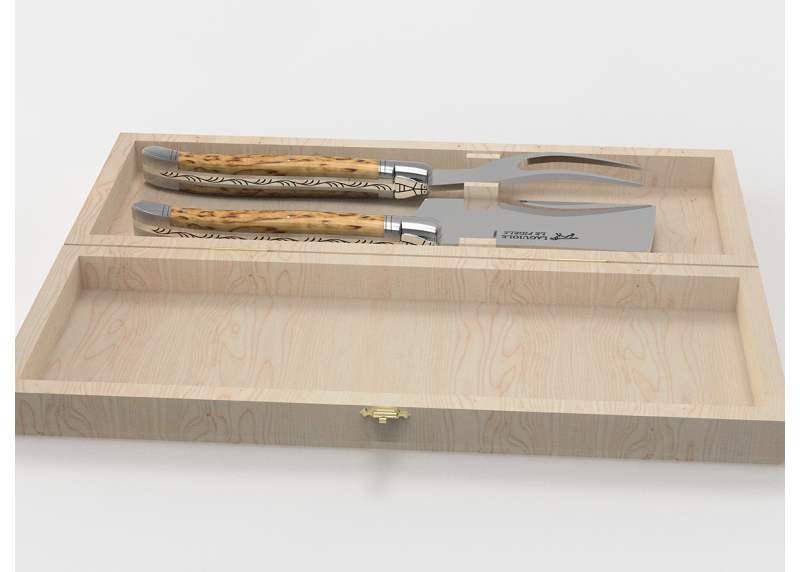 Laguiole cheese service with birch wood handle and stainless steel bolsters image 2