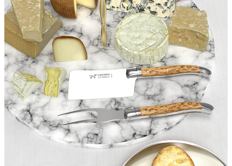 Laguiole cheese service with birch wood handle and stainless steel bolsters image 3