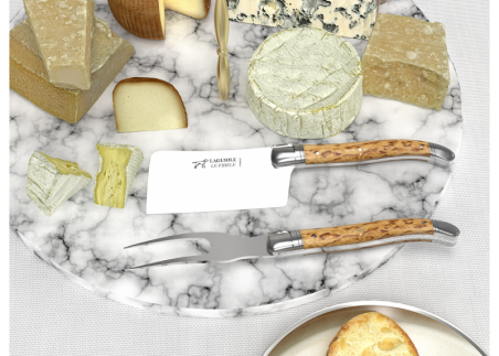 Laguiole cheese service with birch wood handle and stainless steel bolsters image 3