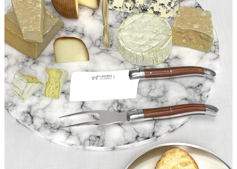 Laguiole cheese service with bocote wood handle and stainless steel bolsters image 3