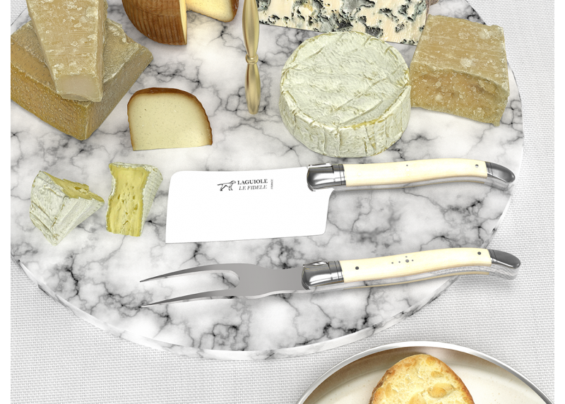 Service à fromage Laguiole avec un manche en os de bovin et mitres en acier inoxydable image 2