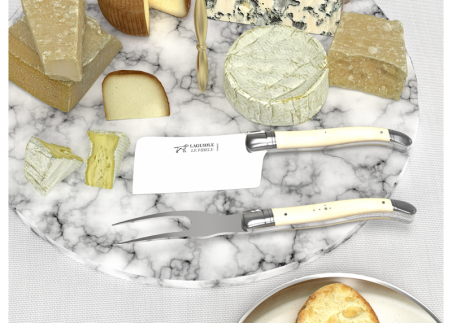 Service à fromage Laguiole avec un manche en os de bovin et mitres en acier inoxydable image 2
