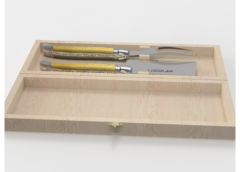 Laguiole cheese service with boxwood handle and stainless steel bolsters image 2