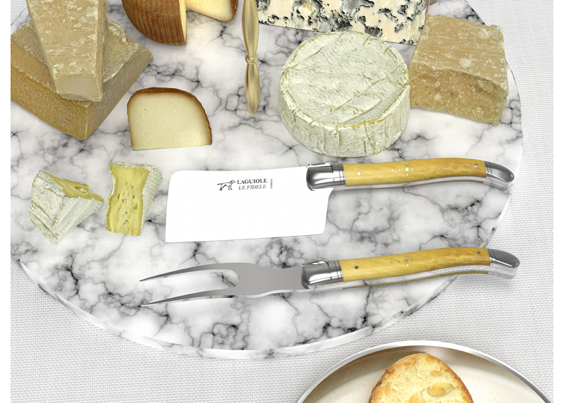 Laguiole cheese service with boxwood handle and stainless steel bolsters image 3