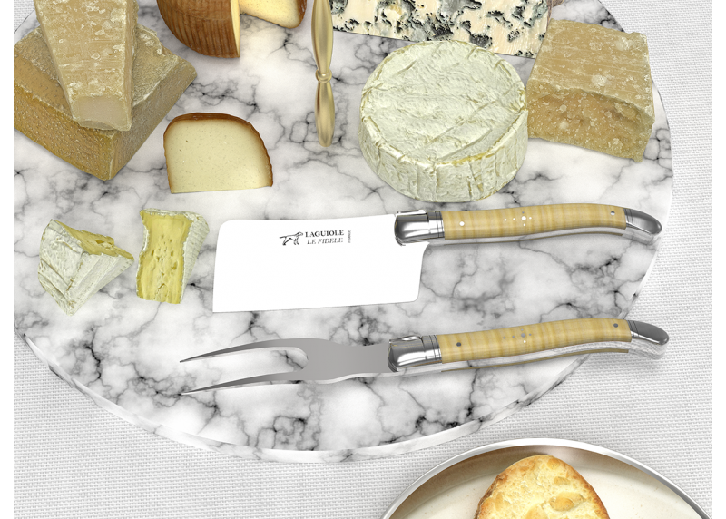 Laguiole cheese service with curly maple wood handle and stainless steel bolsters image 3