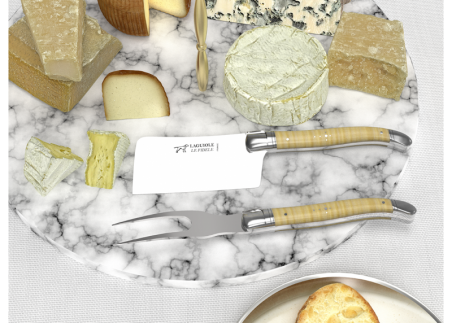 Laguiole cheese service with curly maple wood handle and stainless steel bolsters image 3