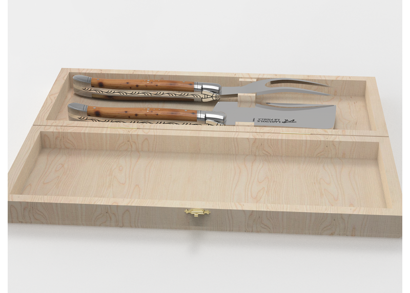 Laguiole cheese service with juniper wood handle and stainless steel bolsters image 2