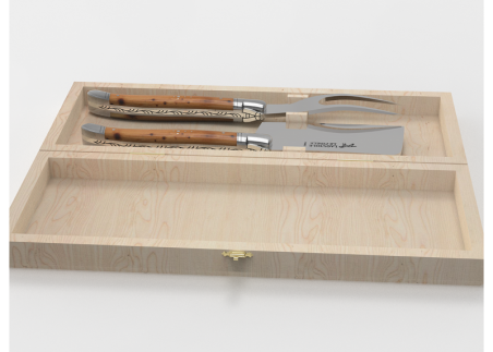 Laguiole cheese service with juniper wood handle and stainless steel bolsters image 2