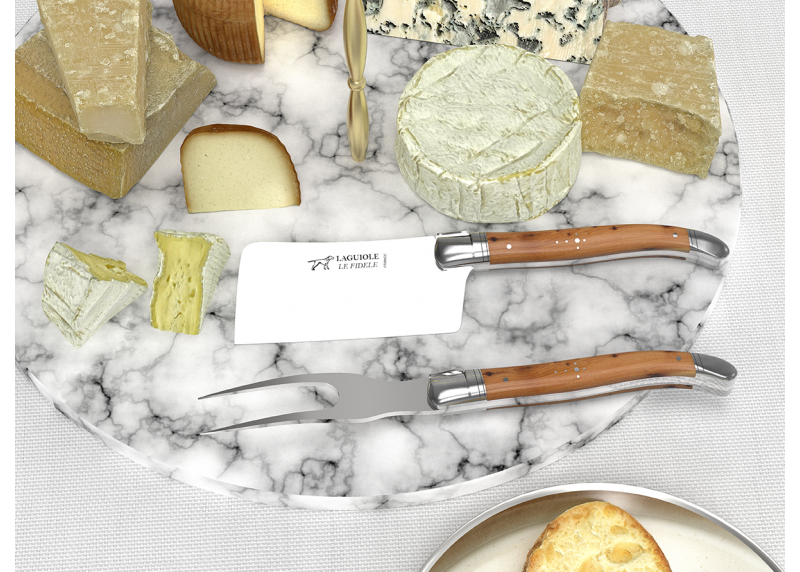 Laguiole cheese service with juniper wood handle and stainless steel bolsters image 3