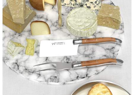 Laguiole cheese service with juniper wood handle and stainless steel bolsters image 3