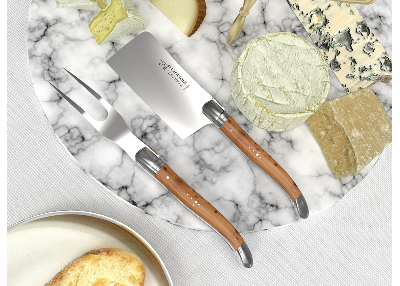 Laguiole cheese service with juniper wood handle and stainless steel bolsters image 4