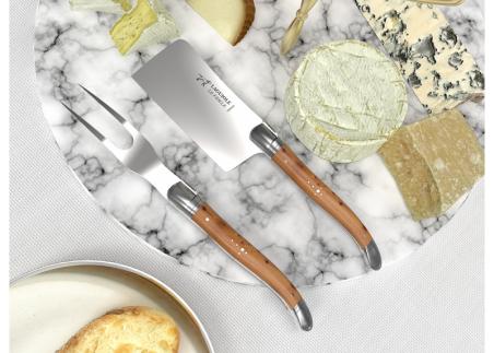 Laguiole cheese service with juniper wood handle and stainless steel bolsters image 4