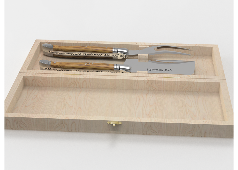 Laguiole cheese service with oak wood handle and stainless steel bolsters image 2