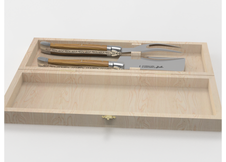 Laguiole cheese service with oak wood handle and stainless steel bolsters image 2