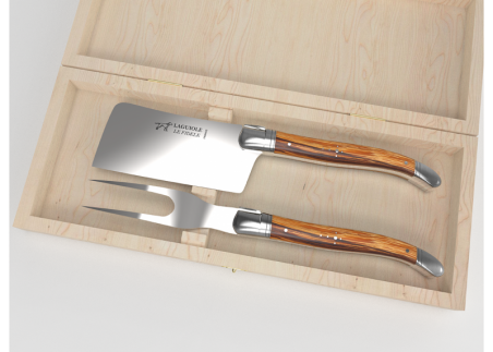 Laguiole cheese service with serpent wood handle and stainless steel bolsters image 1