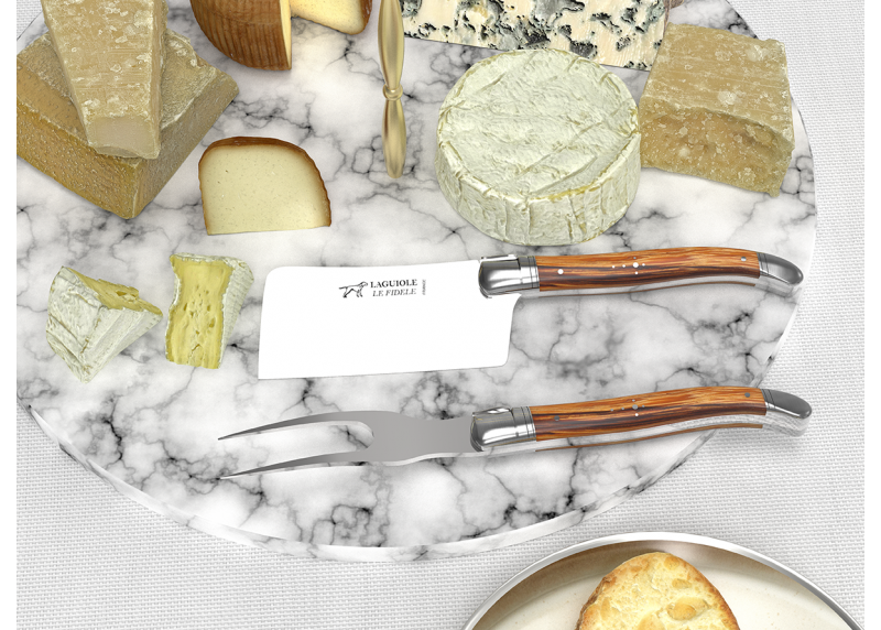 Laguiole cheese service with serpent wood handle and stainless steel bolsters image 3