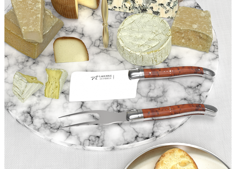 Service à fromage Laguiole avec un manche en loupe de thuya et mitres en acier inoxydable image 2