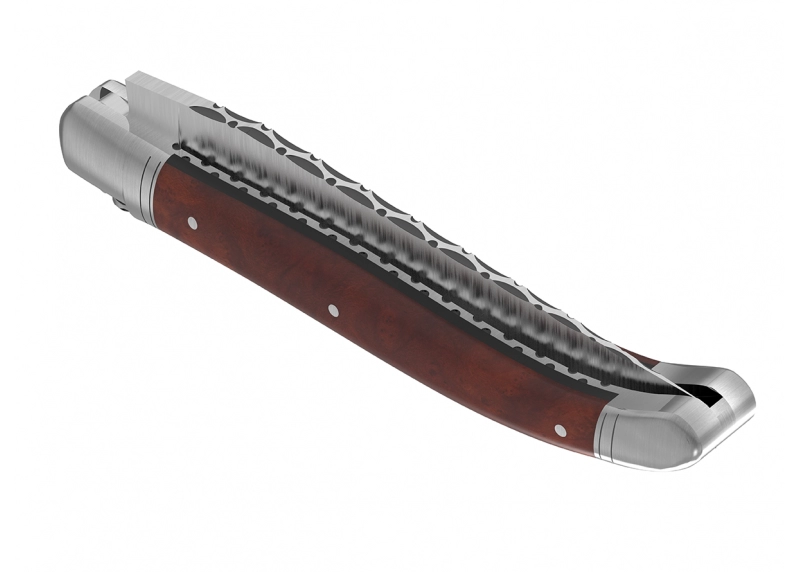 Prestige edition Laguiole knife with amboyna root wood handle and stainless steel bolsters image 6