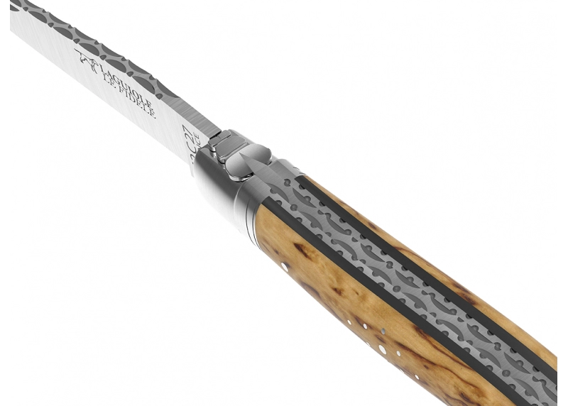 Prestige edition Laguiole knife with birch wood handle and stainless steel bolsters image 2