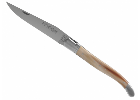 Prestige edition Laguiole knife with blond horn tip handle and stainless steel bolsters image 3