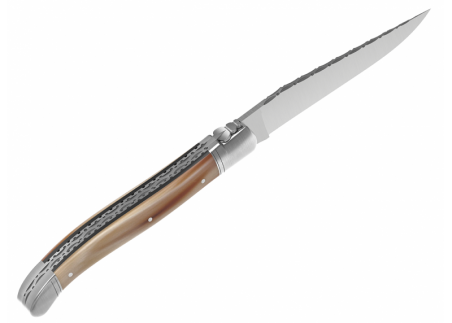 Prestige edition Laguiole knife with blond horn tip handle and stainless steel bolsters image 4