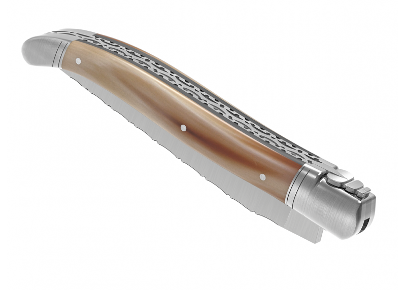 Prestige edition Laguiole knife with blond horn tip handle and stainless steel bolsters image 7