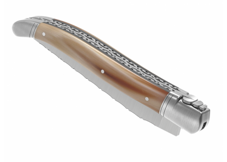 Prestige edition Laguiole knife with blond horn tip handle and stainless steel bolsters image 7