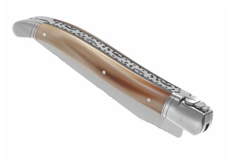 Prestige edition Laguiole knife with blond horn tip handle and stainless steel bolsters image 14