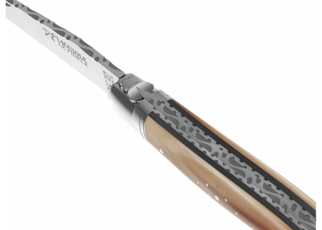 Prestige edition Laguiole knife with blond horn tip handle and stainless steel bolsters image 16