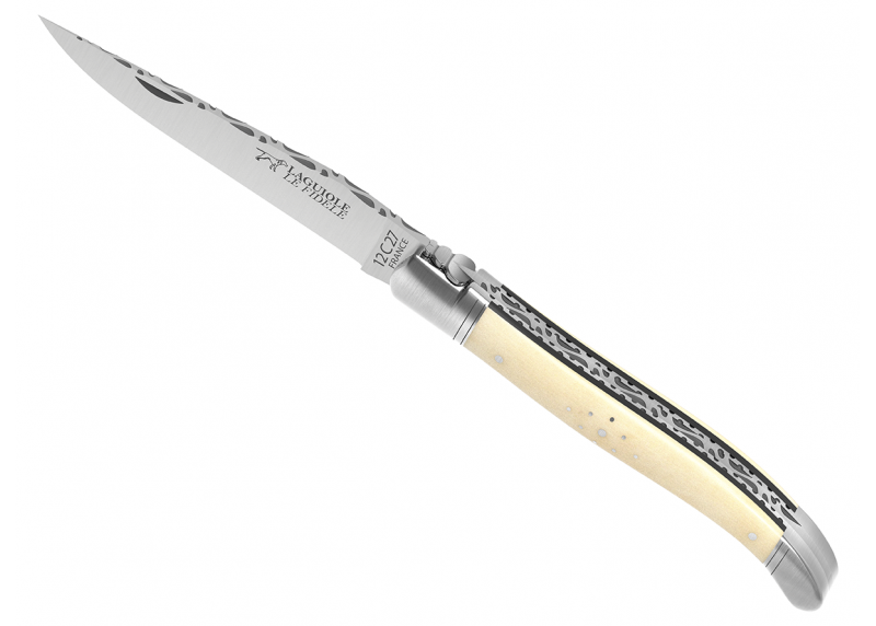 Prestige edition Laguiole knife with bovine bone handle and stainless steel bolsters image 15