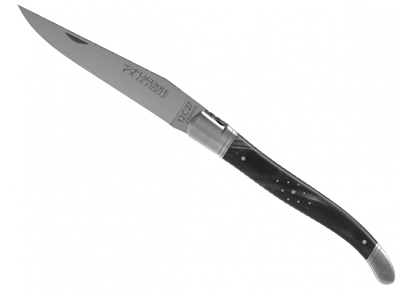 Prestige edition Laguiole knife with brown horn handle and stainless steel bolsters image 3